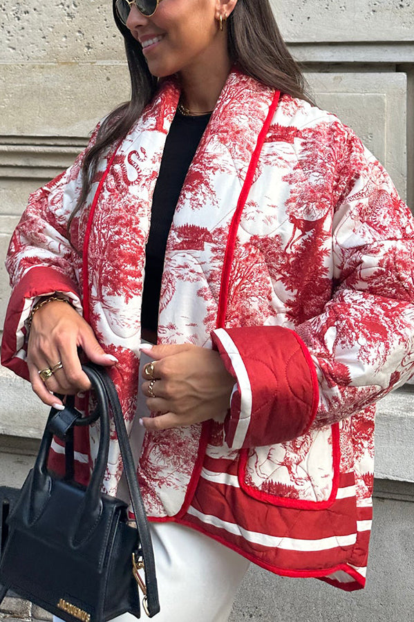 Velina Moda | Songs Porcelain Ink Printed Bag Quilted Cotton Kimono Jacket