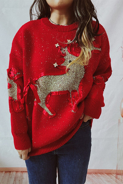 Velina Moda | Christmas Pattern Knitted Round Neck Long Sleeve Sweater