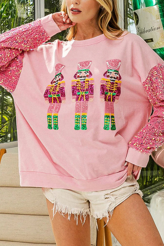 Velina Moda | Christmas Casual Loose Round Neck Sequin Sleeve Sweatshirt