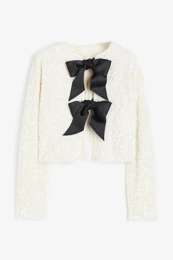 Velina Moda | Options To Celebrate, Tie Front Bow Sequin Jacket