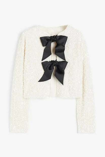 Velina Moda | Options To Celebrate, Tie Front Bow Sequin Jacket