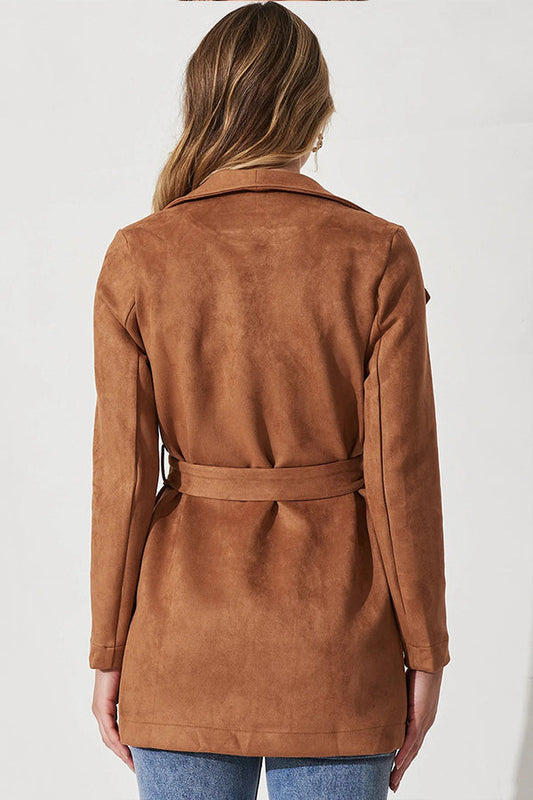 Velina Moda | Color Suit Cardigan Large Lapel Suede Long Sleeve Jacket