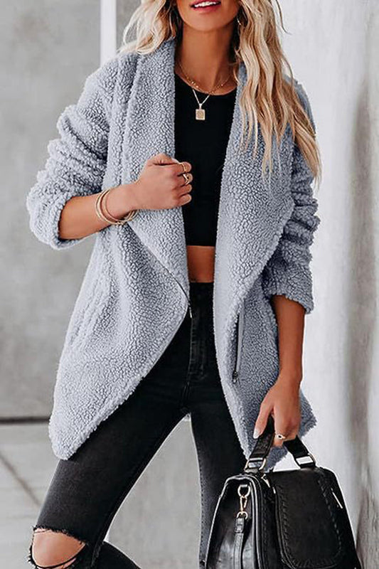Velina Moda | Casual Lamb Leather Jacket with Zippered Pockets and Boxy Suede Jacket