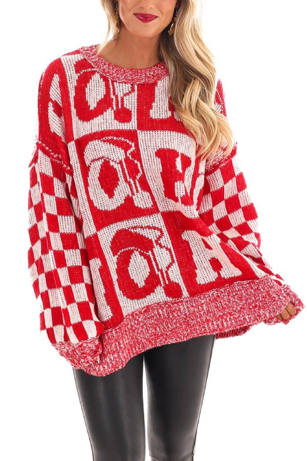 Velina Moda | Christmas Letters Crew Neck Long Sleeve Loose Knit Sweater