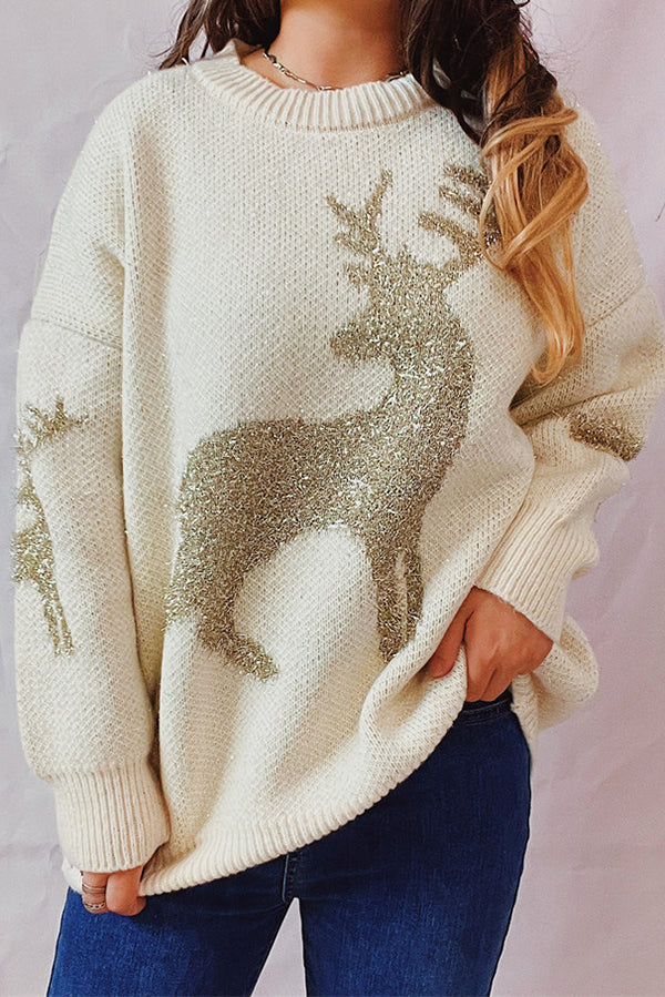 Velina Moda | Christmas Pattern Knitted Round Neck Long Sleeve Sweater