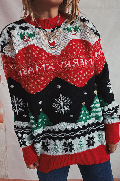 Velina Moda | Christmas Pattern Knitted Round Neck Long Sleeve Sweater