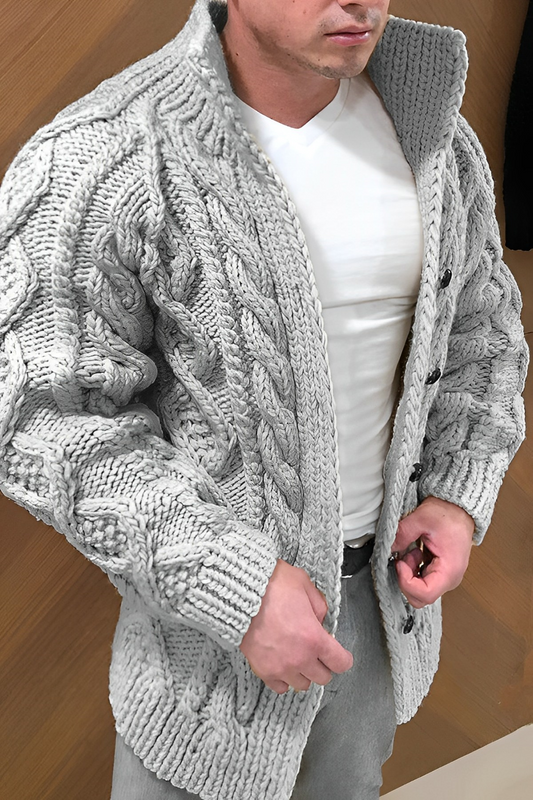 Warm knit cardigan with cable knit pattern