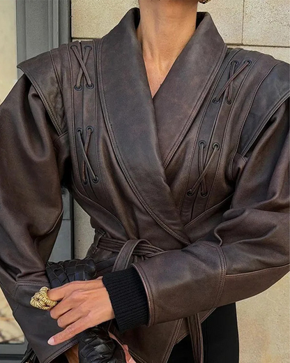 Velina Moda | Leather Jacket with Long Sleeves