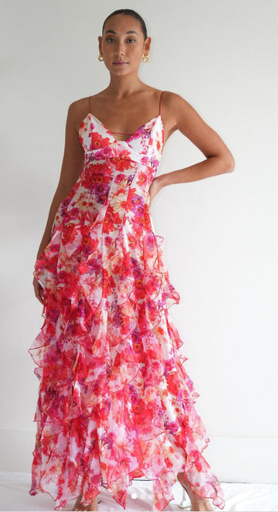 Isabella - Vestido largo floral con volantes