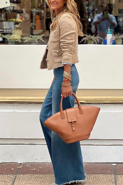 Velina Moda | Neck Frayed Jacket with Buttons