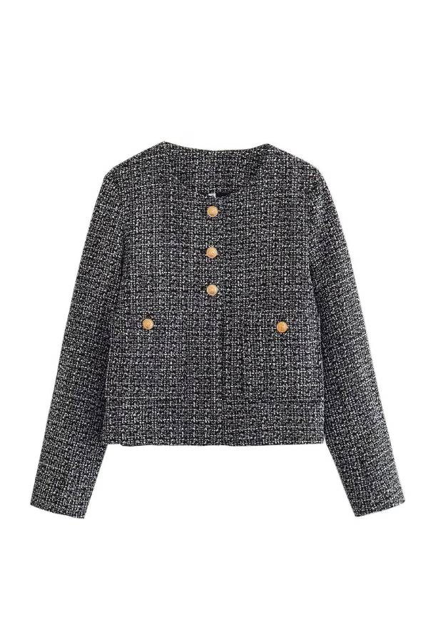 Velina Moda | Neck Slim Fit Colorblock Women'S Button Jacket