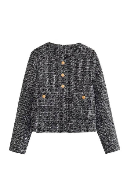 Velina Moda | Neck Slim Fit Colorblock Women'S Button Jacket