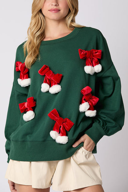Velina Moda | Christmas Bow Decorated Casual Long Sleeve Sweatshirt