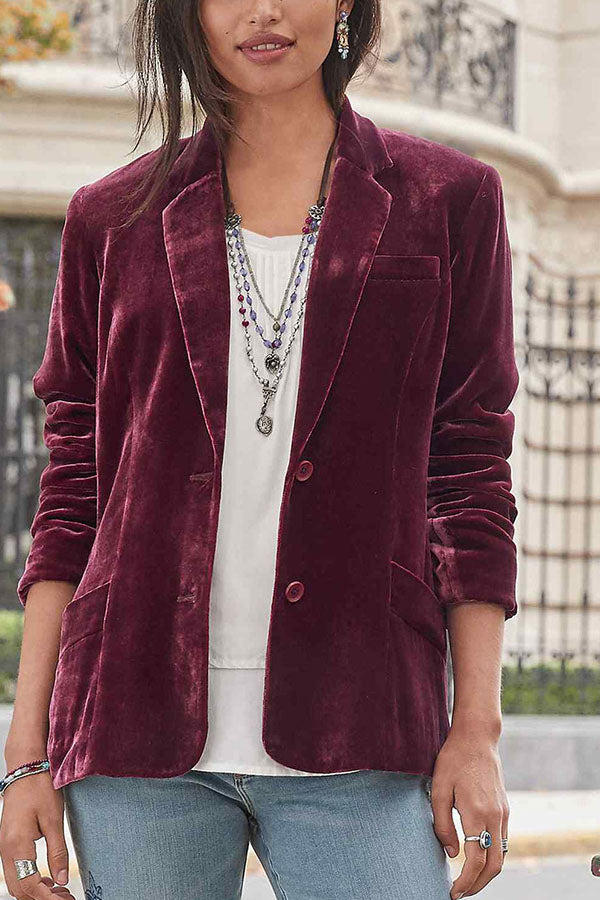 Velina Moda | Velvet Solid Color Fashionable Casual Blazer