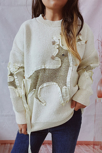 Velina Moda | Christmas Pattern Knitted Round Neck Long Sleeve Sweater