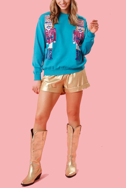 Velina Moda | Christmas Guardian Sequins Round Neck Casual Loose Sweatshirt