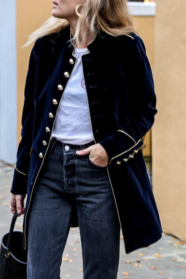 Velina Moda | Velvet Patchwork Multi-Button Women'S Jacket