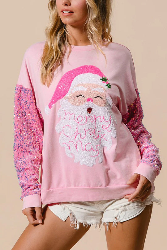 Velina Moda | Christmas Casual Loose Round Neck Sequin Sleeve Sweatshirt