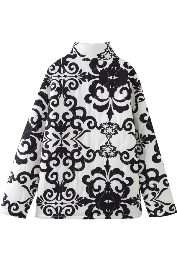 Velina Moda | Stand Collar Printed Casual Cotton Jacket