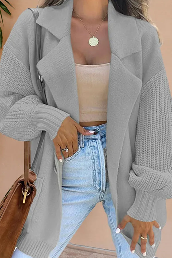 Velina Moda | Suit Collar Knitted Patchwork Wool Jacket