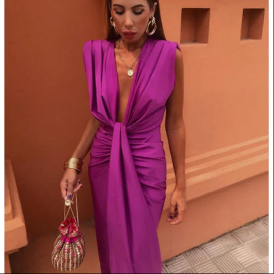 Isadora - Vestido drapeado con escote en V profundo