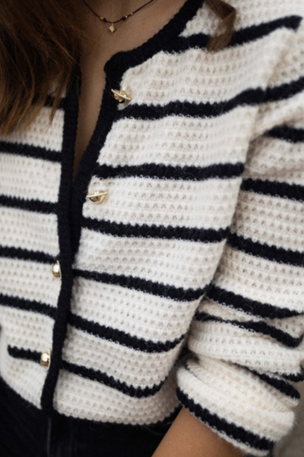 Velina Moda | Striped Round Neckline Jacket