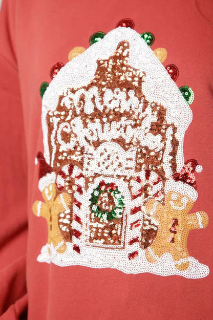 Velina Moda | Christmas Candy House Sequins Casual Loose Sweater