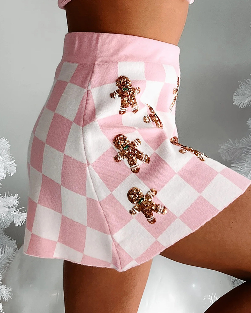 Velina Moda | Christmas Polka Dot Pattern Knit Sweater Short Skirt Suit
