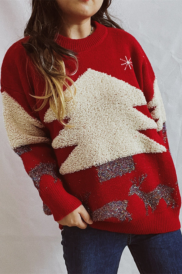 Velina Moda | Christmas Pattern Knitted Round Neck Long Sleeve Sweater