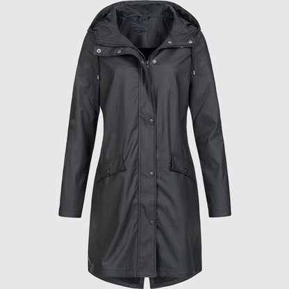 Velina Moda | Women's raincoat with hood & adjustable waistband, waterproof