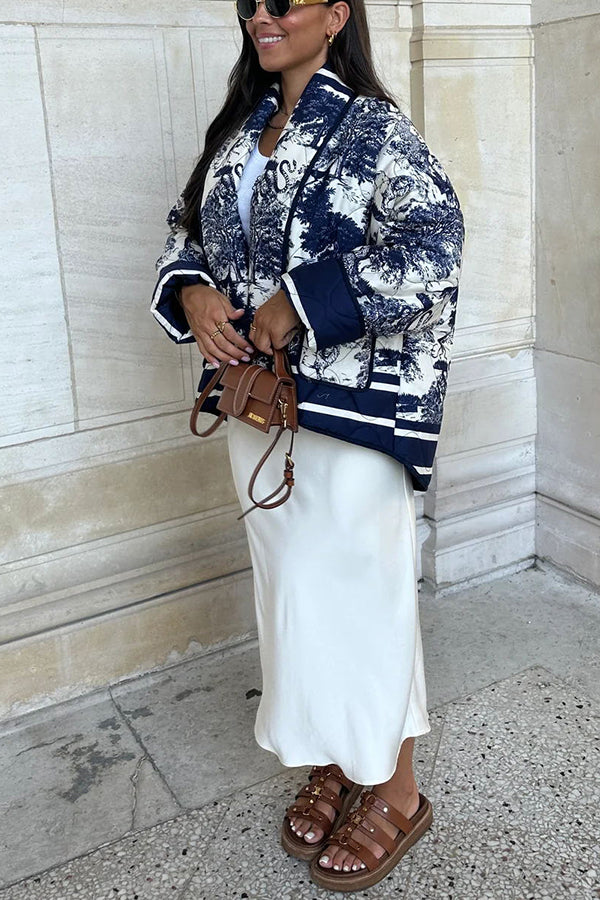 Velina Moda | Songs Porcelain Ink Printed Bag Quilted Cotton Kimono Jacket