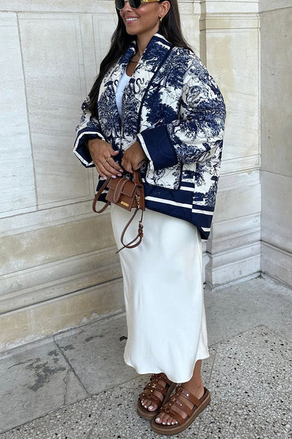 Velina Moda | Songs Porcelain Ink Printed Bag Quilted Cotton Kimono Jacket
