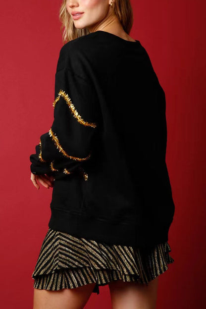 Velina Moda | Christmas Tree Sequins Long Sleeve Loose Sweatshirt