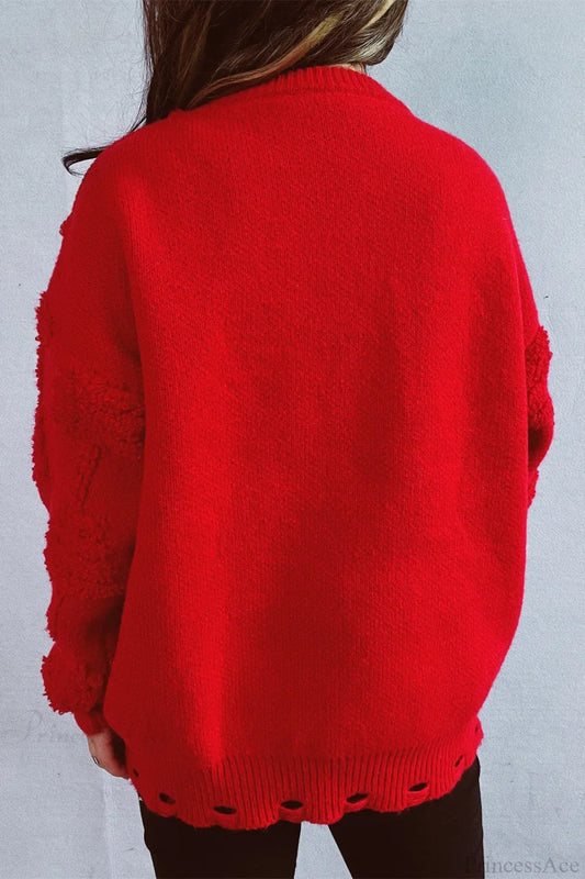 Velina Moda | Christmas 3D Tree Pearl Solid Flocked Sweater