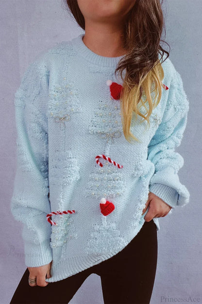 Velina Moda | Christmas 3D Tree Pearl Solid Flocked Sweater