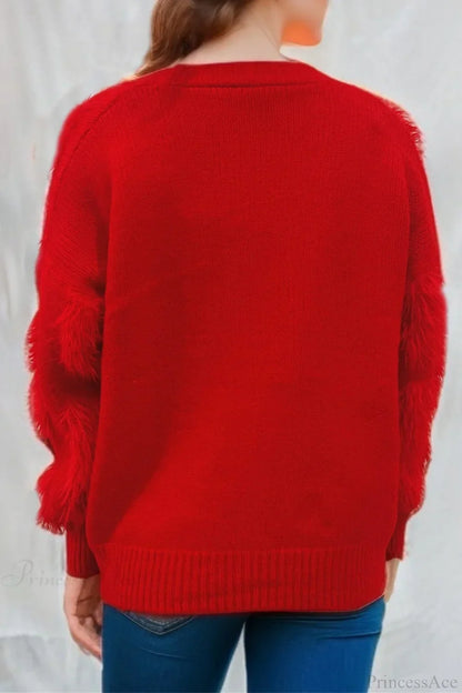 Velina Moda | Christmas Mink Fleece 3D Trim Single Breasted Cardigan Sweater