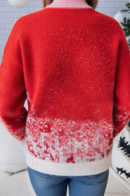 Velina Moda | Christmas Red Snowflake Pattern Turtleneck Oversized Sweater