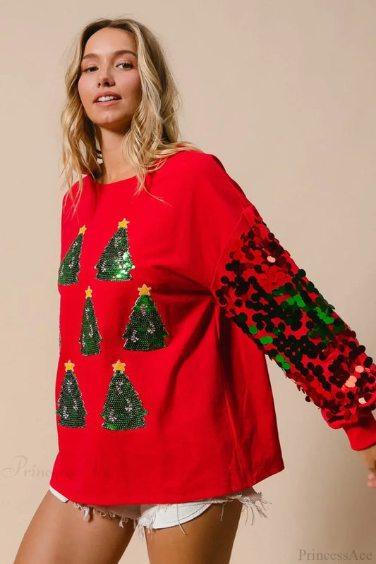 Velina Moda | Christmas Sequins Long Sleeve Casual Sweatshirt