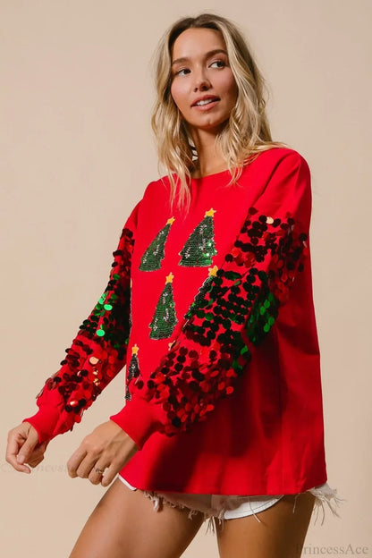 Velina Moda | Christmas Sequins Long Sleeve Casual Sweatshirt