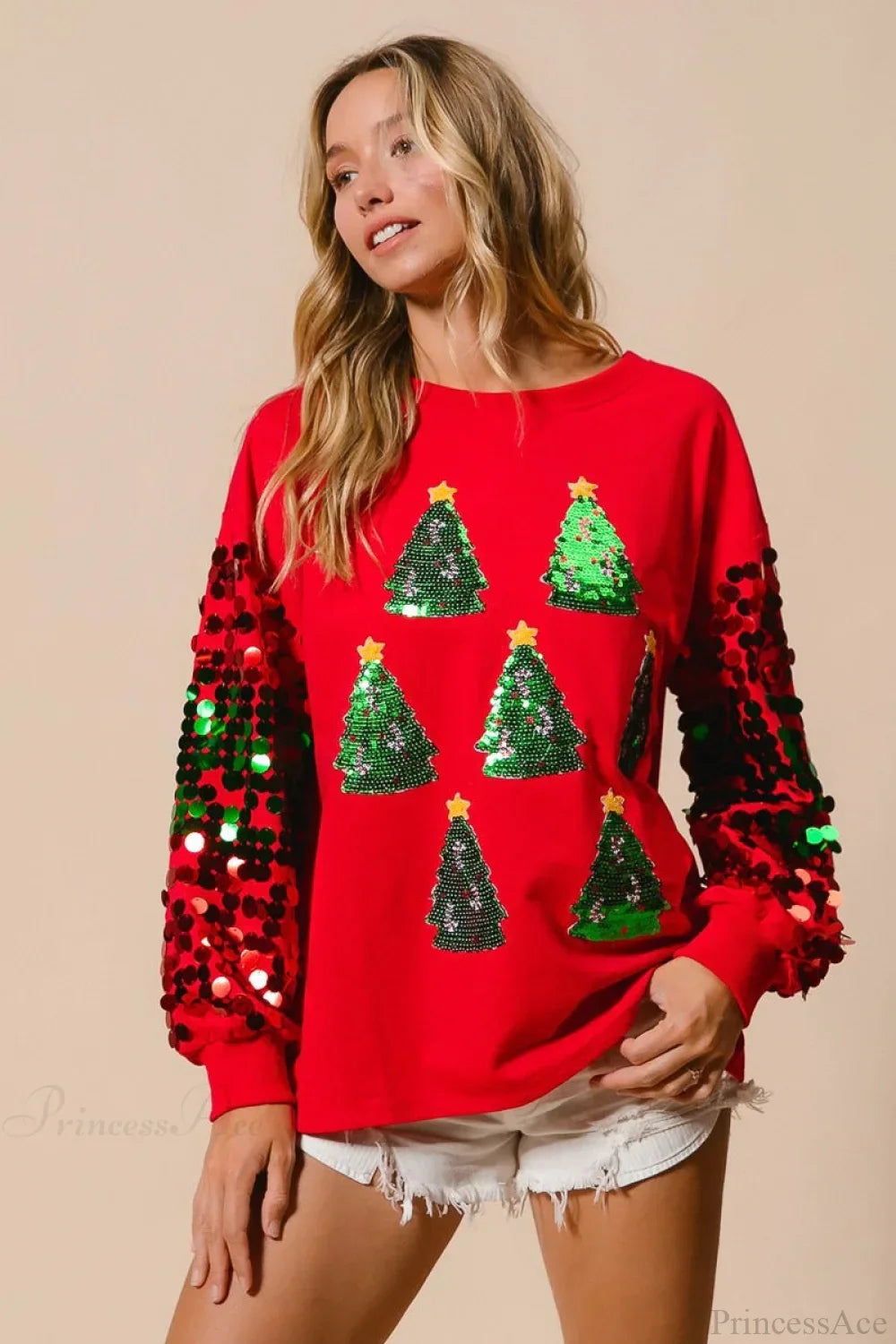 Velina Moda | Christmas Sequins Long Sleeve Casual Sweatshirt