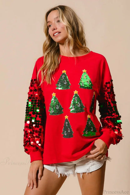 Velina Moda | Christmas Sequins Long Sleeve Casual Sweatshirt