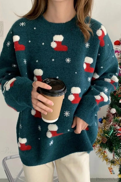 Velina Moda | Christmas Stocking Snowflake Loose Sweater