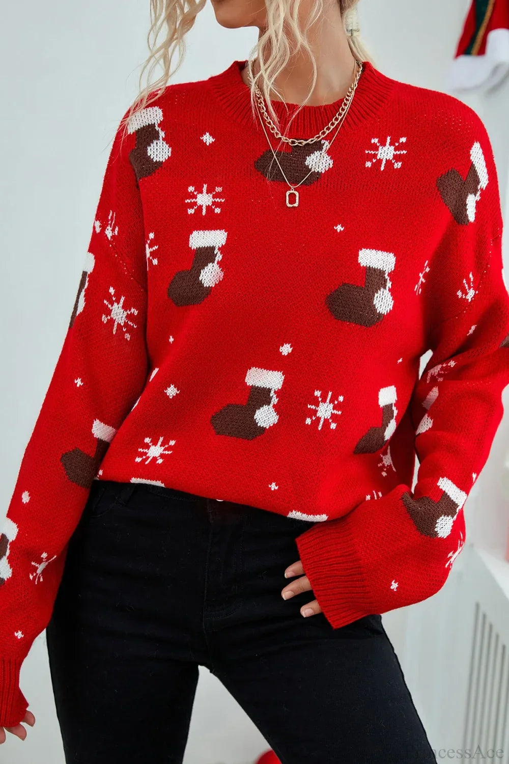 Velina Moda | Christmas Stocking Snowflake Loose Sweater