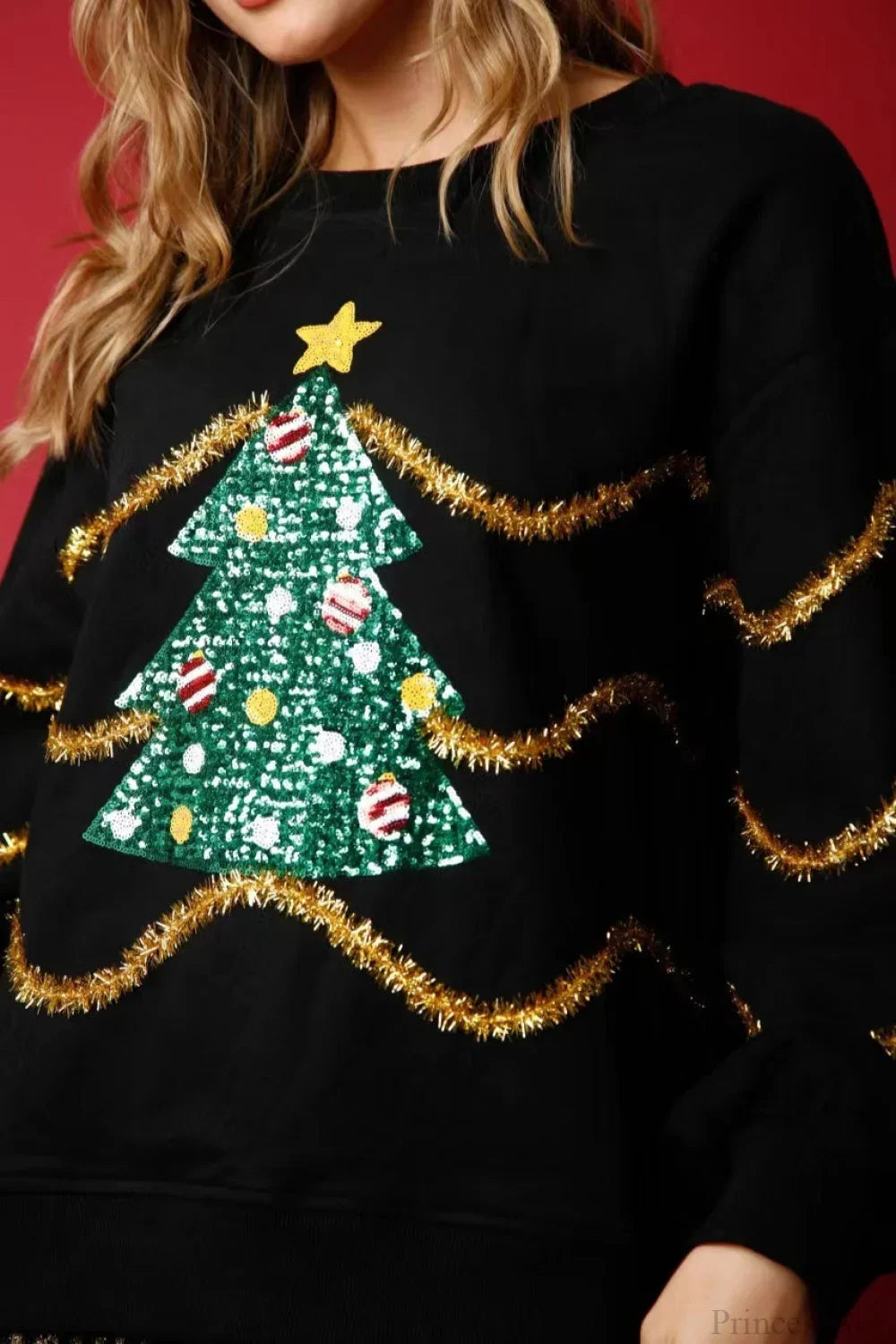 Velina Moda | Christmas Tree Sequin Casual Loose Long Sleeve Tee