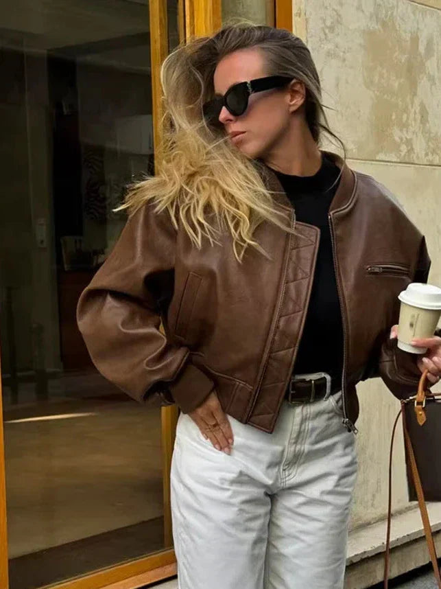 Velina Moda | Leather Bomber Jacket