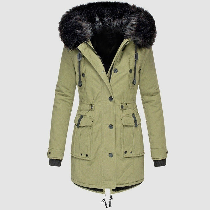 Winter Parka with Faux Fur Hood and Adjustable Waist
