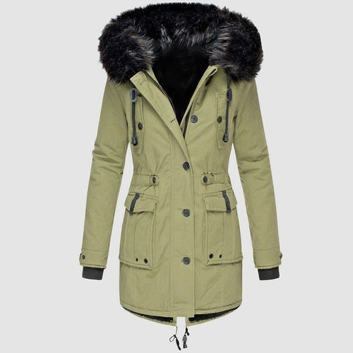 Winter Parka with Faux Fur Hood and Adjustable Waist