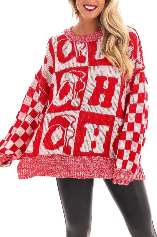 Velina Moda | Christmas Letters Crew Neck Long Sleeve Loose Knit Sweater