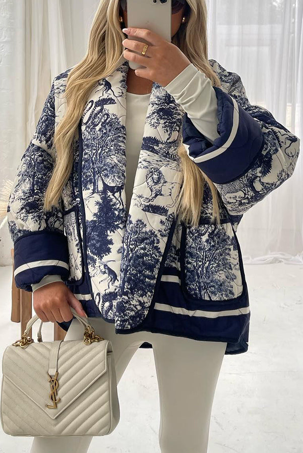 Velina Moda | Songs Porcelain Ink Printed Bag Quilted Cotton Kimono Jacket