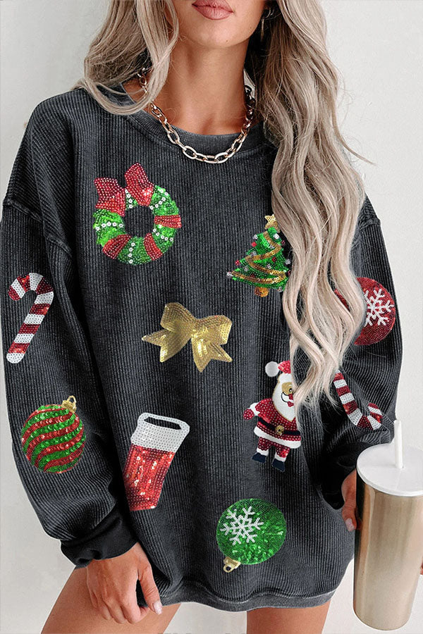 Velina Moda | Sequined Christmas Graphic Pullover Sweatshirt